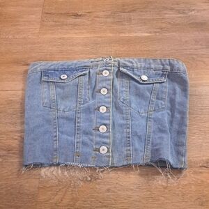 Blue Denim Button-Up Jean Sleeveless Crop Top Frayed Hem Women's Size Small